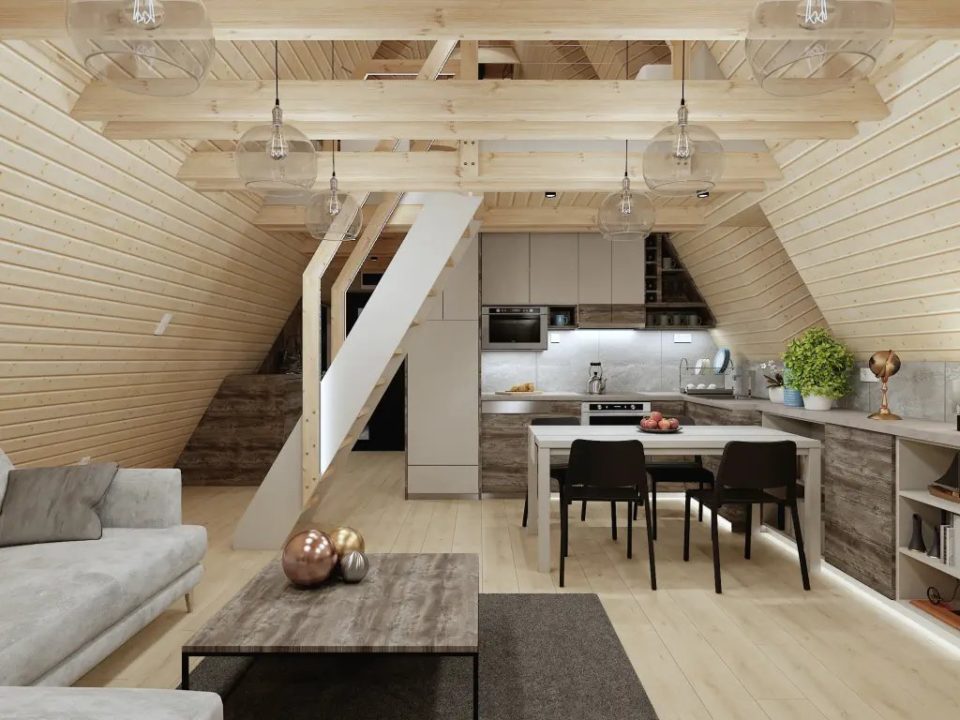 Nappali - A-frame szállás épület tervezés